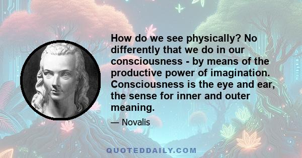 How do we see physically? No differently that we do in our consciousness - by means of the productive power of imagination. Consciousness is the eye and ear, the sense for inner and outer meaning.