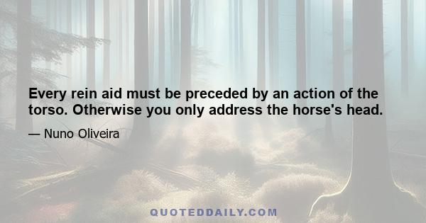 Every rein aid must be preceded by an action of the torso. Otherwise you only address the horse's head.