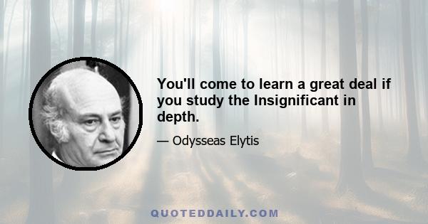 You'll come to learn a great deal if you study the Insignificant in depth.