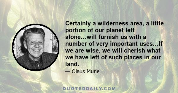 Certainly a wilderness area, a little portion of our planet left alone…will furnish us with a number of very important uses…If we are wise, we will cherish what we have left of such places in our land.