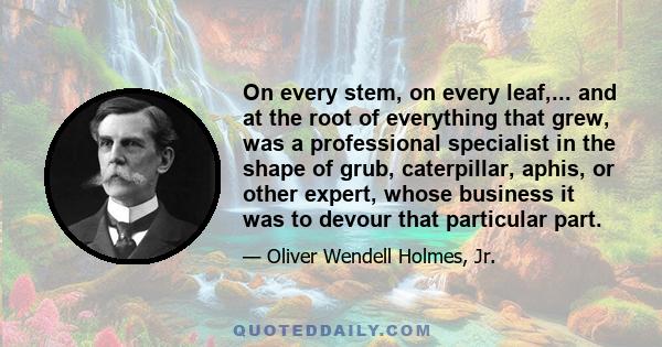 On every stem, on every leaf,... and at the root of everything that grew, was a professional specialist in the shape of grub, caterpillar, aphis, or other expert, whose business it was to devour that particular part.