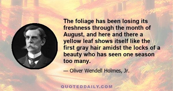 The foliage has been losing its freshness through the month of August, and here and there a yellow leaf shows itself like the first gray hair amidst the locks of a beauty who has seen one season too many.