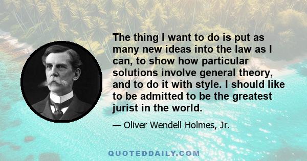 The thing I want to do is put as many new ideas into the law as I can, to show how particular solutions involve general theory, and to do it with style. I should like to be admitted to be the greatest jurist in the