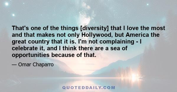 That's one of the things [diversity] that I love the most and that makes not only Hollywood, but America the great country that it is. I'm not complaining - I celebrate it, and I think there are a sea of opportunities