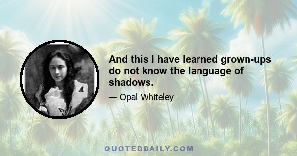 And this I have learned grown-ups do not know the language of shadows.