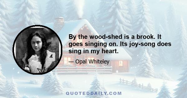 By the wood-shed is a brook. It goes singing on. Its joy-song does sing in my heart.