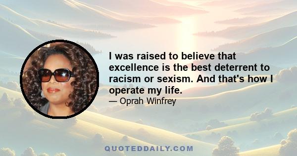 I was raised to believe that excellence is the best deterrent to racism or sexism. And that's how I operate my life.