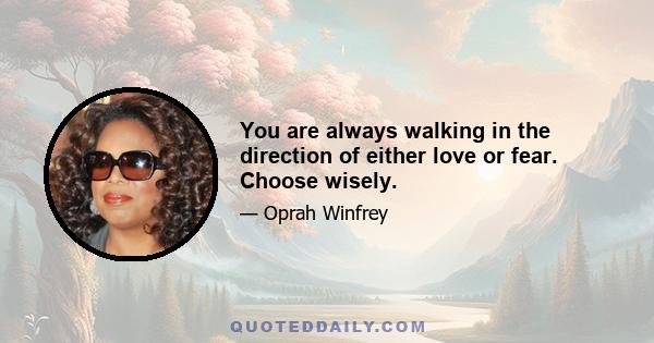 You are always walking in the direction of either love or fear. Choose wisely.