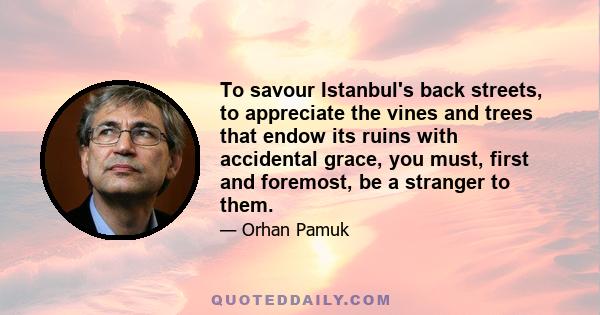 To savour Istanbul's back streets, to appreciate the vines and trees that endow its ruins with accidental grace, you must, first and foremost, be a stranger to them.