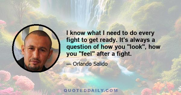 I know what I need to do every fight to get ready. It's always a question of how you look, how you feel after a fight.