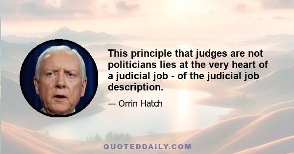 This principle that judges are not politicians lies at the very heart of a judicial job - of the judicial job description.