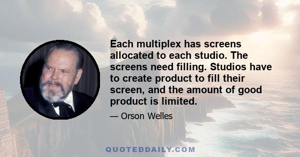 Each multiplex has screens allocated to each studio. The screens need filling. Studios have to create product to fill their screen, and the amount of good product is limited.