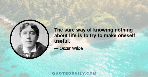 The sure way of knowing nothing about life is to try to make oneself useful.