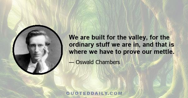 We are built for the valley, for the ordinary stuff we are in, and that is where we have to prove our mettle.