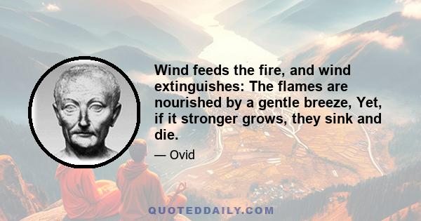 Wind feeds the fire, and wind extinguishes: The flames are nourished by a gentle breeze, Yet, if it stronger grows, they sink and die.