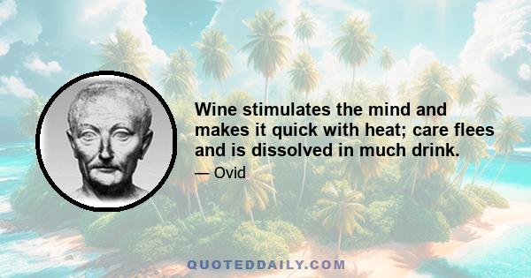 Wine stimulates the mind and makes it quick with heat; care flees and is dissolved in much drink.