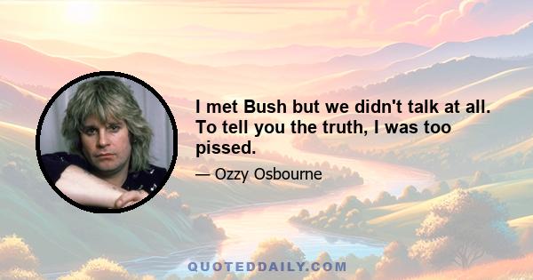 I met Bush but we didn't talk at all. To tell you the truth, I was too pissed.