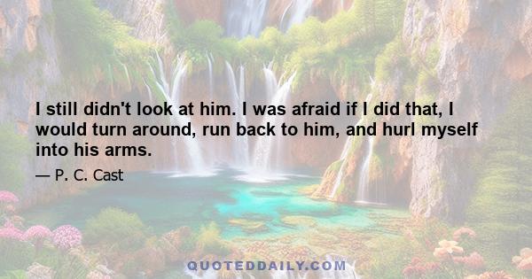 I still didn't look at him. I was afraid if I did that, I would turn around, run back to him, and hurl myself into his arms.