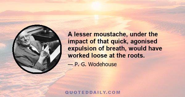 A lesser moustache, under the impact of that quick, agonised expulsion of breath, would have worked loose at the roots.