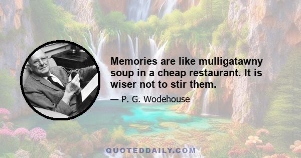 Memories are like mulligatawny soup in a cheap restaurant. It is wiser not to stir them.