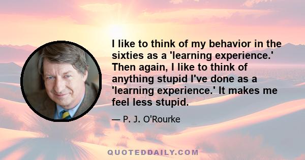 I like to think of my behavior in the sixties as a 'learning experience.' Then again, I like to think of anything stupid I've done as a 'learning experience.' It makes me feel less stupid.