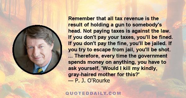 Remember that all tax revenue is the result of holding a gun to somebody's head. Not paying taxes is against the law. If you don't pay your taxes, you'll be fined. If you don't pay the fine, you'll be jailed. If you try 