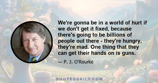 We're gonna be in a world of hurt if we don't get it fixed, because there's going to be billions of people out there - they're hungry, they're mad. One thing that they can get their hands on is guns.