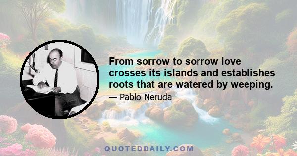 From sorrow to sorrow love crosses its islands and establishes roots that are watered by weeping.