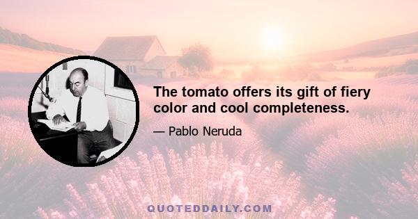 The tomato offers its gift of fiery color and cool completeness.