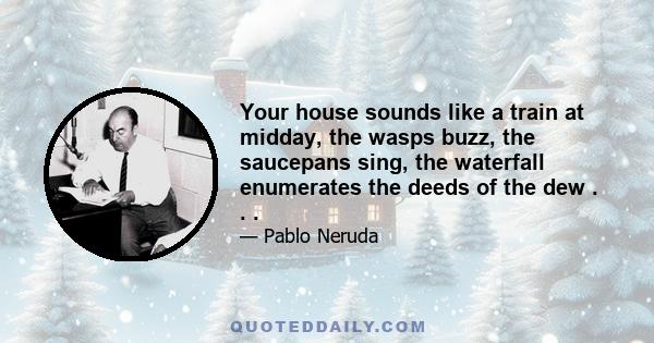 Your house sounds like a train at midday, the wasps buzz, the saucepans sing, the waterfall enumerates the deeds of the dew . . .