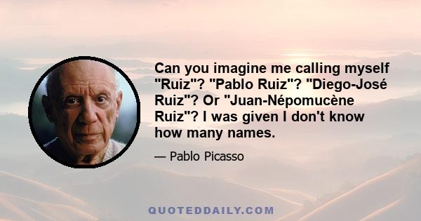 Can you imagine me calling myself Ruiz? Pablo Ruiz? Diego-José Ruiz? Or Juan-Népomucène Ruiz? I was given I don't know how many names.