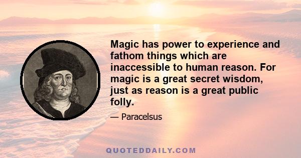 Magic has power to experience and fathom things which are inaccessible to human reason. For magic is a great secret wisdom, just as reason is a great public folly.