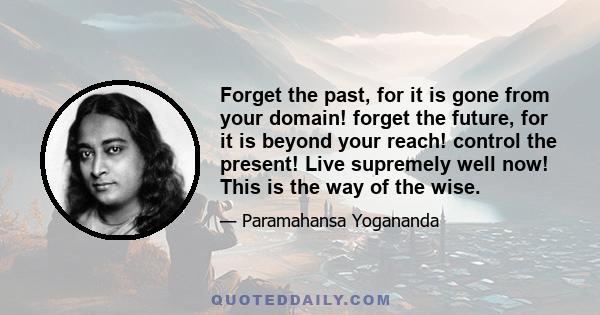 Forget the past, for it is gone from your domain! forget the future, for it is beyond your reach! control the present! Live supremely well now! This is the way of the wise.