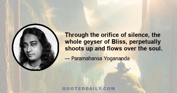 Through the orifice of silence, the whole geyser of Bliss, perpetually shoots up and flows over the soul.