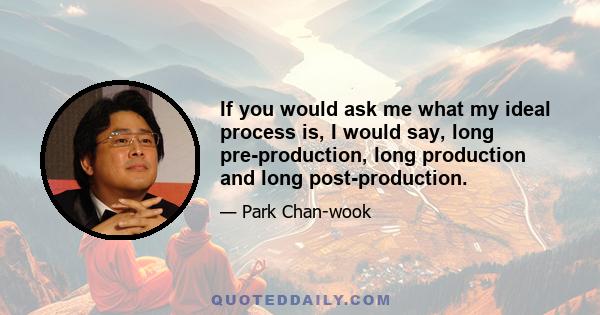 If you would ask me what my ideal process is, I would say, long pre-production, long production and long post-production.