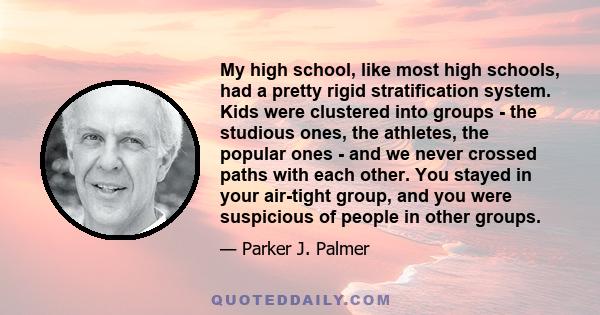 My high school, like most high schools, had a pretty rigid stratification system. Kids were clustered into groups - the studious ones, the athletes, the popular ones - and we never crossed paths with each other. You