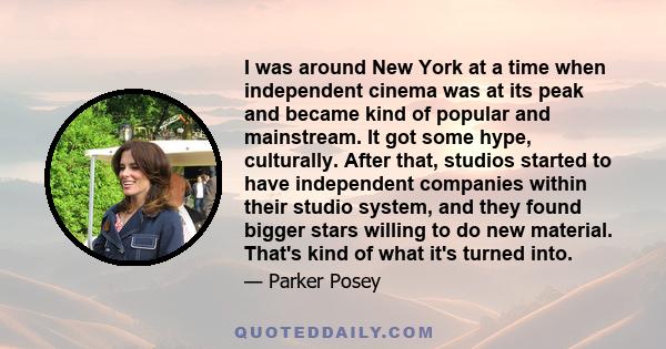 I was around New York at a time when independent cinema was at its peak and became kind of popular and mainstream. It got some hype, culturally. After that, studios started to have independent companies within their