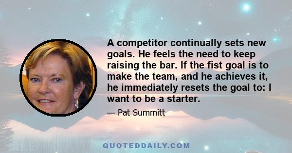 A competitor continually sets new goals. He feels the need to keep raising the bar. If the fist goal is to make the team, and he achieves it, he immediately resets the goal to: I want to be a starter.