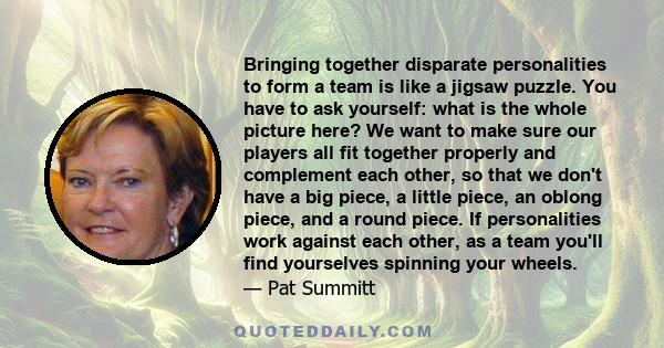 Bringing together disparate personalities to form a team is like a jigsaw puzzle. You have to ask yourself: what is the whole picture here? We want to make sure our players all fit together properly and complement each