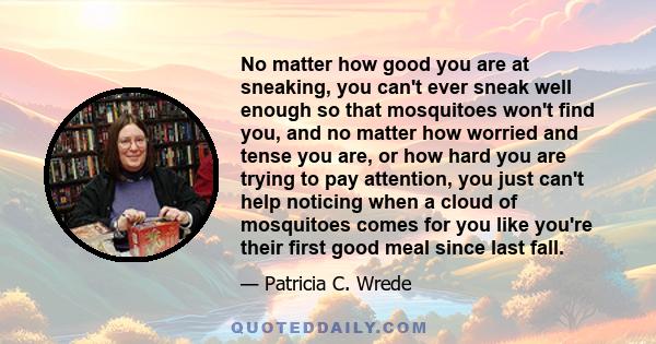 No matter how good you are at sneaking, you can't ever sneak well enough so that mosquitoes won't find you, and no matter how worried and tense you are, or how hard you are trying to pay attention, you just can't help