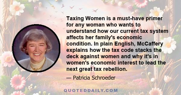 Taxing Women is a must-have primer for any woman who wants to understand how our current tax system affects her family's economic condition. In plain English, McCaffery explains how the tax code stacks the deck against