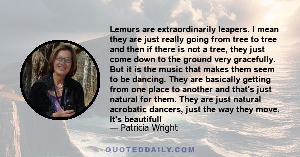 Lemurs are extraordinarily leapers. I mean they are just really going from tree to tree and then if there is not a tree, they just come down to the ground very gracefully. But it is the music that makes them seem to be