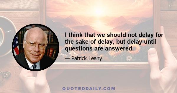 I think that we should not delay for the sake of delay, but delay until questions are answered.