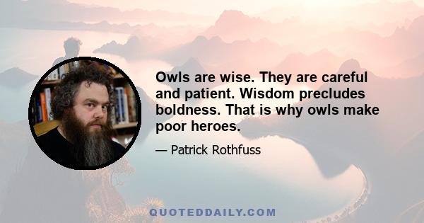 Owls are wise. They are careful and patient. Wisdom precludes boldness. That is why owls make poor heroes.