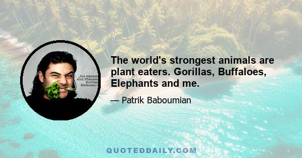 The world's strongest animals are plant eaters. Gorillas, Buffaloes, Elephants and me.