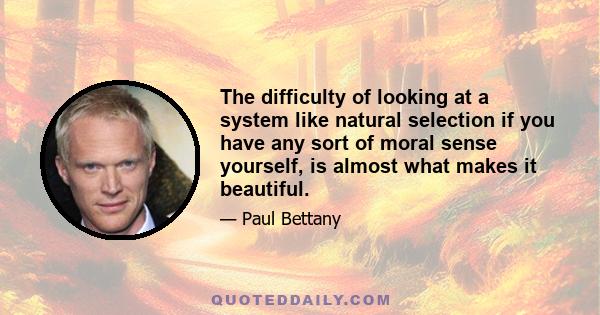 The difficulty of looking at a system like natural selection if you have any sort of moral sense yourself, is almost what makes it beautiful.