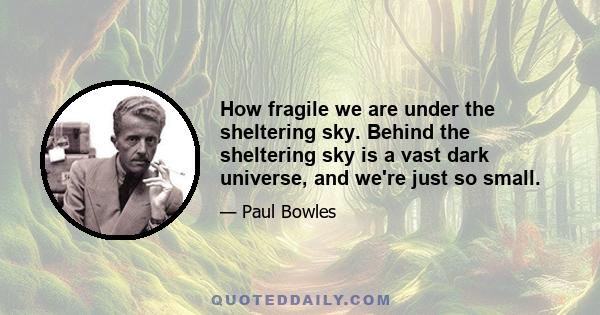 How fragile we are under the sheltering sky. Behind the sheltering sky is a vast dark universe, and we're just so small.