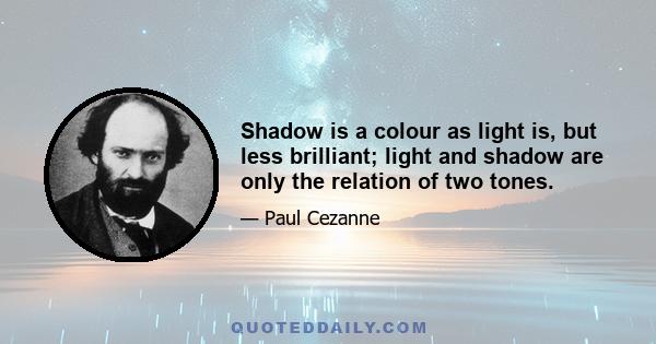 Shadow is a colour as light is, but less brilliant; light and shadow are only the relation of two tones.