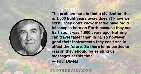 The problem here is that a civilization that is 1,000 light years away doesn't know we exist. They don't know that we have radio telescopes here on Earth because they see Earth as it was 1,000 years ago. Nothing can