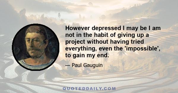 However depressed I may be I am not in the habit of giving up a project without having tried everything, even the 'impossible', to gain my end.